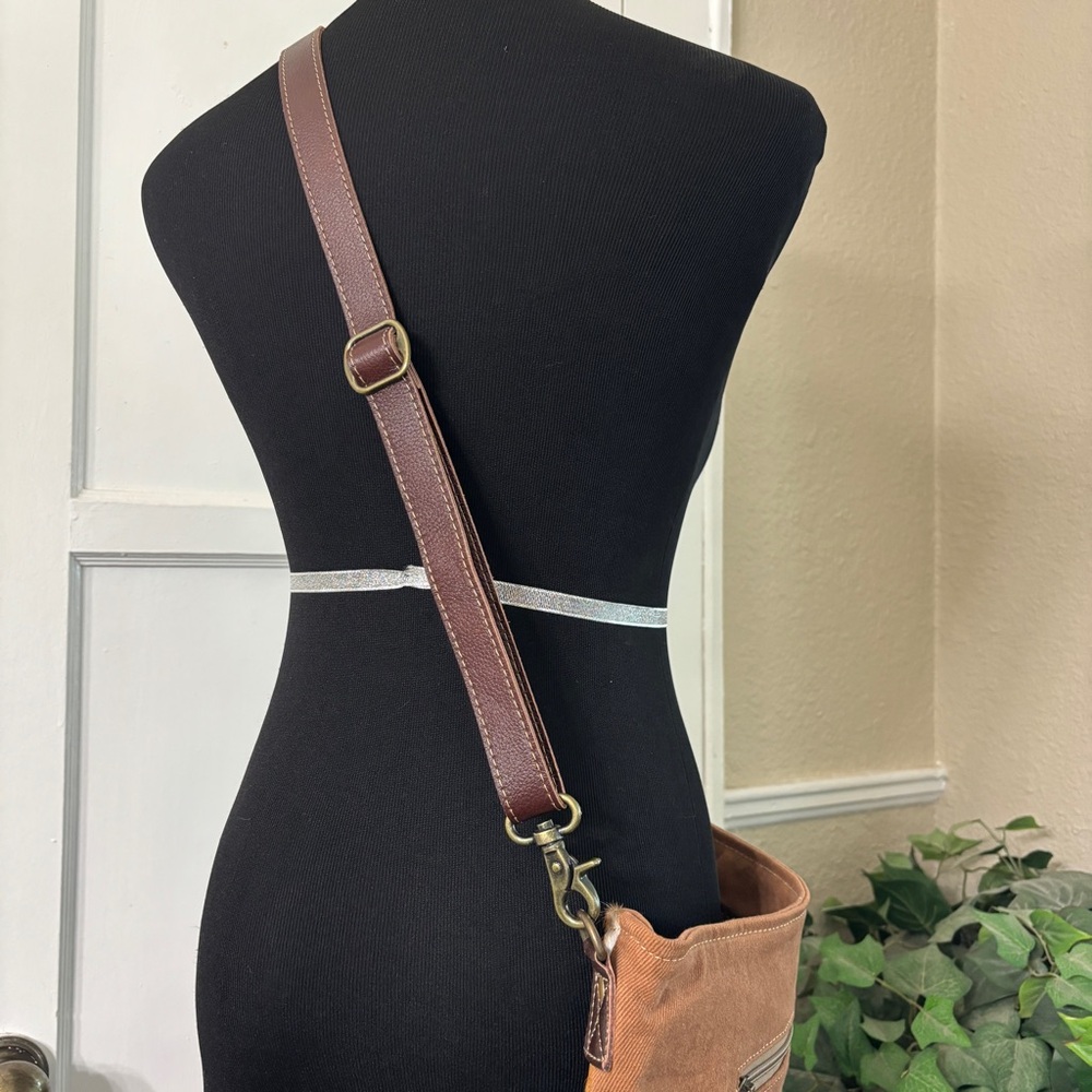 Myra Peridot Crossbody/Shoulder Hairon Leather Canvas Bag - Picture 12 of 16